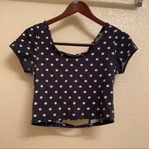 Navy Blue Polka Dot Crop Top